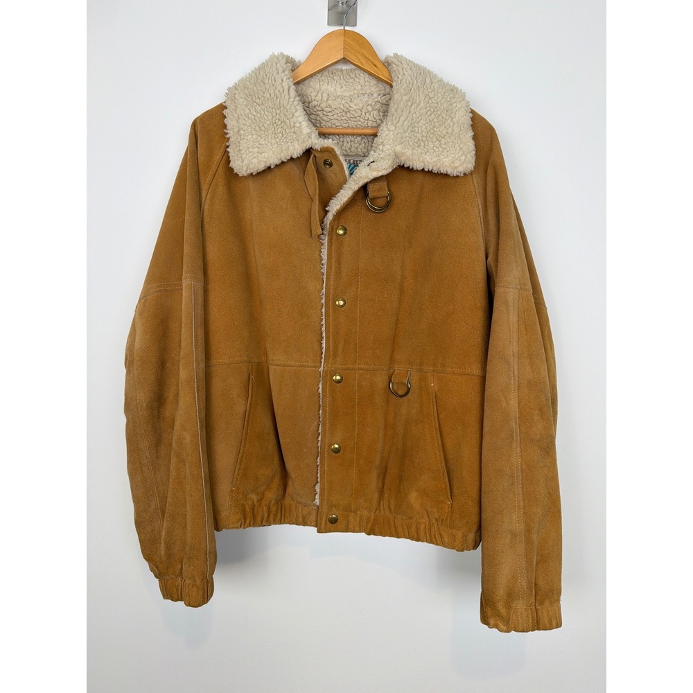 Vintage William Barry Struggle Gear Sherpa Lined Suede Bomber Jacket 44 Brown